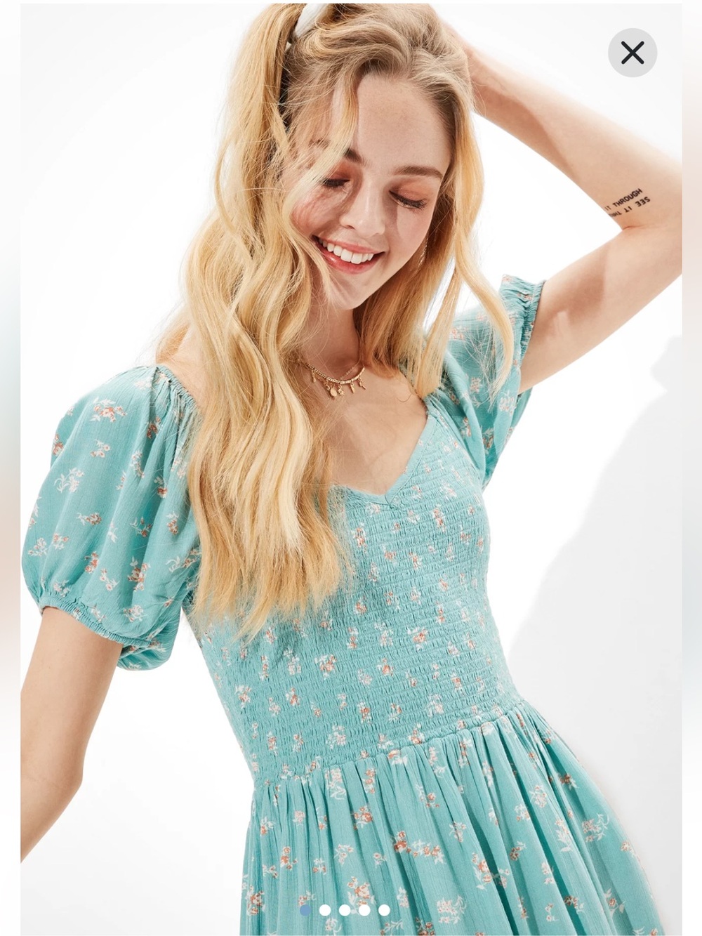 AE Printed Puff-Sleeve Mini Dress Floral Puff Sleeve Women's Dress Size M